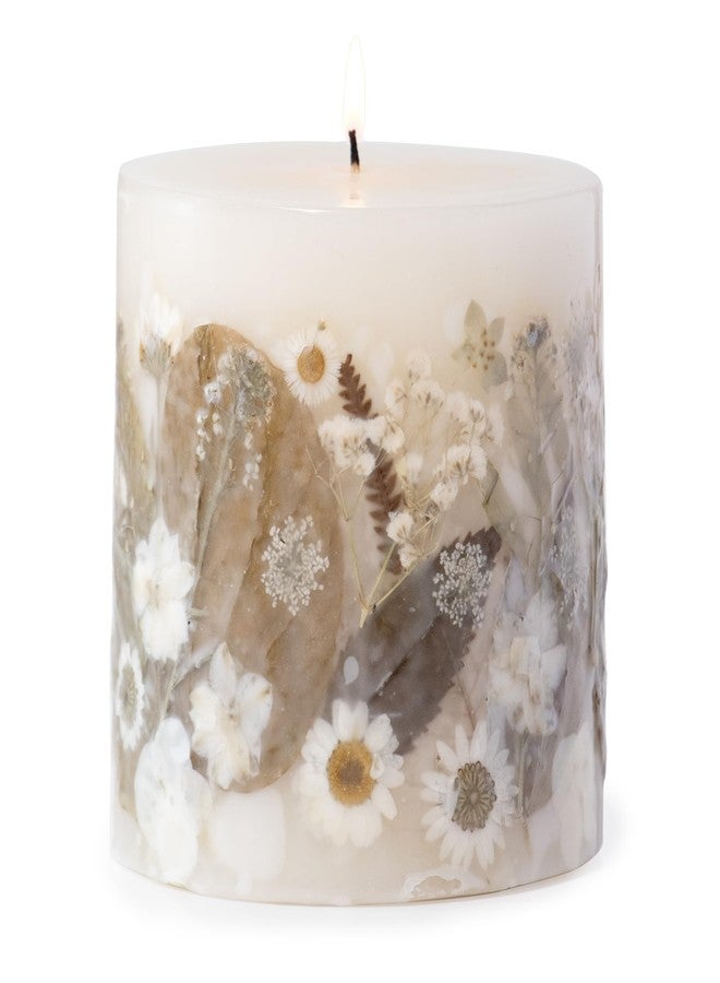 ANDALUCA Pressed Real Flowers Handcrafted Botanical Floral Pillar Candle (Natural White) - Image 4